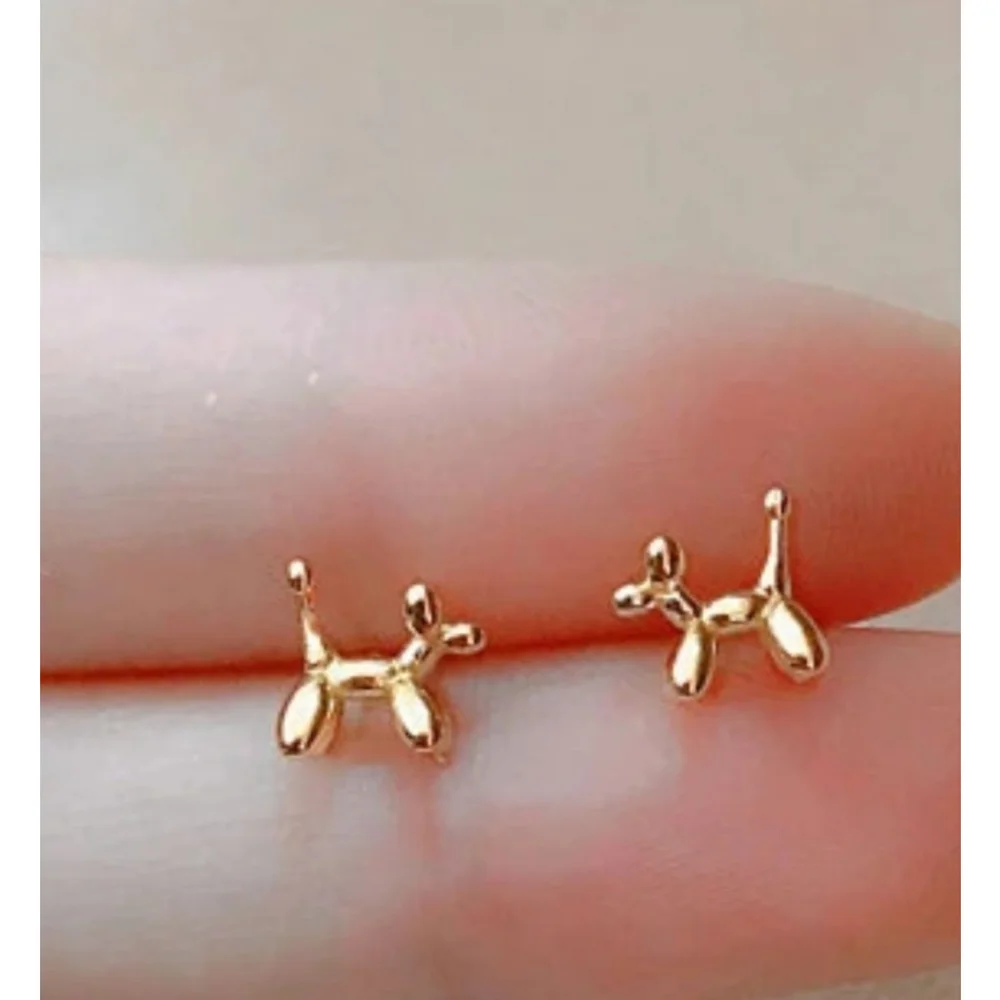 NEW Unisex Gold-Plated S925 Balloon Dog Stud Earrings,‎ 0.7cm